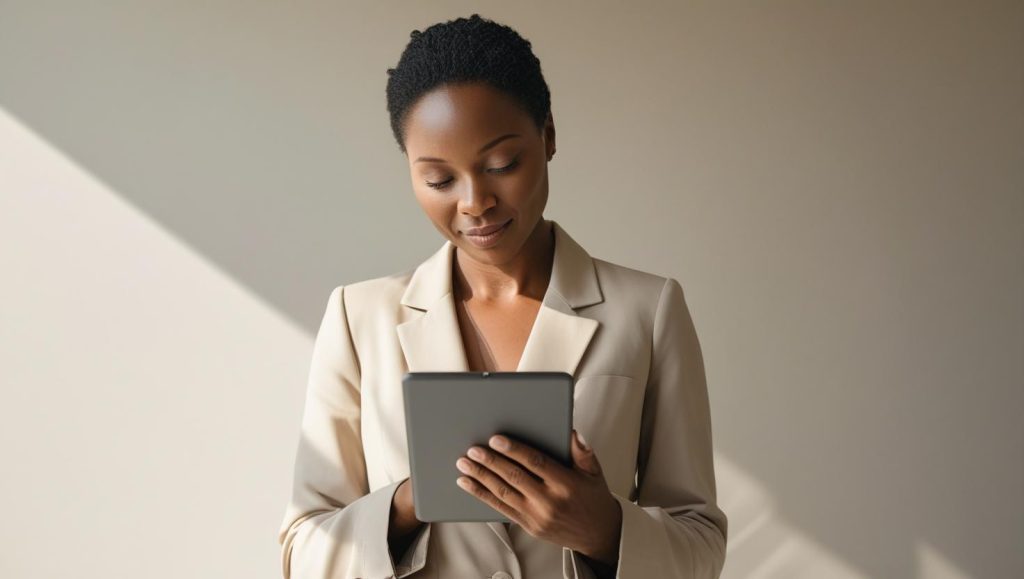 image of business owner reviewing numbers on ipad